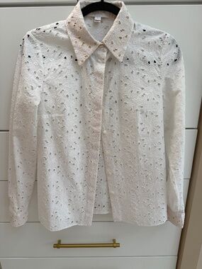 Michael Kors Collection White Eyelet Lace Button-Up Blouse
